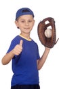 Young boy holding ball and mitt Royalty Free Stock Photo