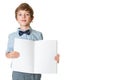 Young boy holding blank notebook Royalty Free Stock Photo