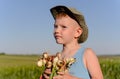 Young Boy Holding Green Onions at the Farm Royalty Free Stock Photo