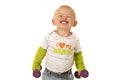 Young boy holding purple weights down Royalty Free Stock Photo