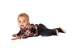 Young boy holding a stuffed santa smiling happily Royalty Free Stock Photo