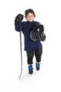 Young boy in ice hockey gear against white Royalty Free Stock Photo