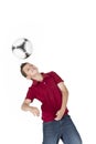 Young boy kicking soccer ball with his head Royalty Free Stock Photo