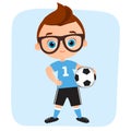 Young Boy. Kid playing football. Vector illustration eps 10 isolated on white background. Flat cartoon style Royalty Free Stock Photo