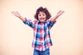 Young boy kid shows hugs with open arms Royalty Free Stock Photo