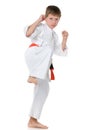 Young boy in kimono in fighting stance Royalty Free Stock Photo