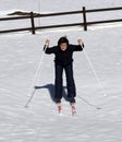 Young boy learns to ski cross-country in winter Royalty Free Stock Photo