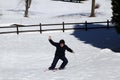 Young boy learns to ski in the mountains in winter Royalty Free Stock Photo