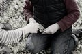 Young boy lighting a fire outdoors Royalty Free Stock Photo