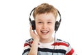 Young boy listening a music in a headphones isolated Royalty Free Stock Photo