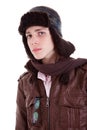 Young boy looking serious, with hat Royalty Free Stock Photo