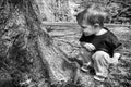 Young Boy Looking at a Tree - Black and White Royalty Free Stock Photo