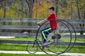 Young Boy, Old Fashioned Bicycle Riding