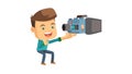 Young Boy Operating a Professional Video Camera, vector design Generative AI Royalty Free Stock Photo