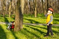 Young boy out exploring on his bicycle