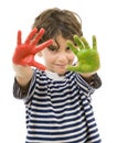 Young boy with painted hands Royalty Free Stock Photo