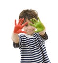 Young boy with painted hands Royalty Free Stock Photo