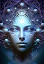 Transcending Connections: A Digital Depiction of a Galactic Goddess in Cyan and Indigo