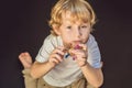 Young boy play with fidget spinner stress relieving toy Royalty Free Stock Photo