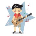 Young boy playing Acoustic guitar Happy Love music Star Royalty Free Stock Photo