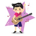 Young boy playing Acoustic guitar Happy Love music Star Royalty Free Stock Photo