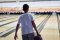 Young boy playing bowling Royalty Free Stock Photo