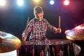Young boy playing drums Royalty Free Stock Photo