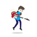 Young boy playing Electric guitar Happy Love music Vector illustration isolated Royalty Free Stock Photo