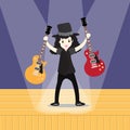 Young boy playing Electric guitar Happy Love music Vector illustration Royalty Free Stock Photo