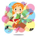 Young boy playing electric rock guitar Happy Love music Royalty Free Stock Photo