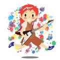 Young boy playing electric rock guitar Happy Love music Royalty Free Stock Photo