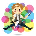 Young boy playing electric rock guitar Happy Love music Royalty Free Stock Photo