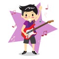Young boy playing Electric guitar Happy Love music Star Royalty Free Stock Photo