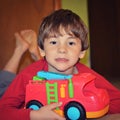 Young Boy Playing With Fire Truck Royalty Free Stock Photo