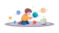 Young Boy Playing with Planets, Imaginative Space Play, vector design Generative AI Royalty Free Stock Photo
