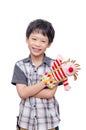 Young boy playing with puppet Royalty Free Stock Photo
