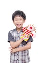 Young boy playing with puppet Royalty Free Stock Photo