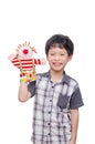 Young boy playing with puppet Royalty Free Stock Photo