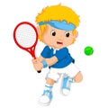 Young boy playing tennis with a racket Royalty Free Stock Photo