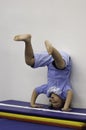 A young boy practices standing on his head. Royalty Free Stock Photo