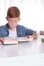 Young boy reads very concentrated in a book