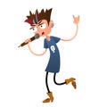 Young boy rock singer. Cartoon character. Flat style