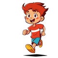 Young boy is running. Smiling boy running, playing sports.