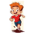 Young boy is running. Smiling boy running, playing sports.