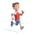 Young boy running, stylized cartoon character,  school kid 3d rendering Royalty Free Stock Photo