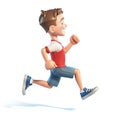 Young boy running, stylized cartoon character, school kid 3d rendering