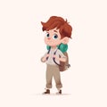 Young boy scout with backpack standing. Modern cartoon 3D style vector illustration.