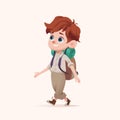 Young boy scout with backpack walking. Modern cartoon 3D style vector illustration.