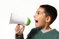 Young boy shout in megaphone Royalty Free Stock Photo