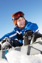 Young Boy Sitting In Snow With Snowboard Royalty Free Stock Photo